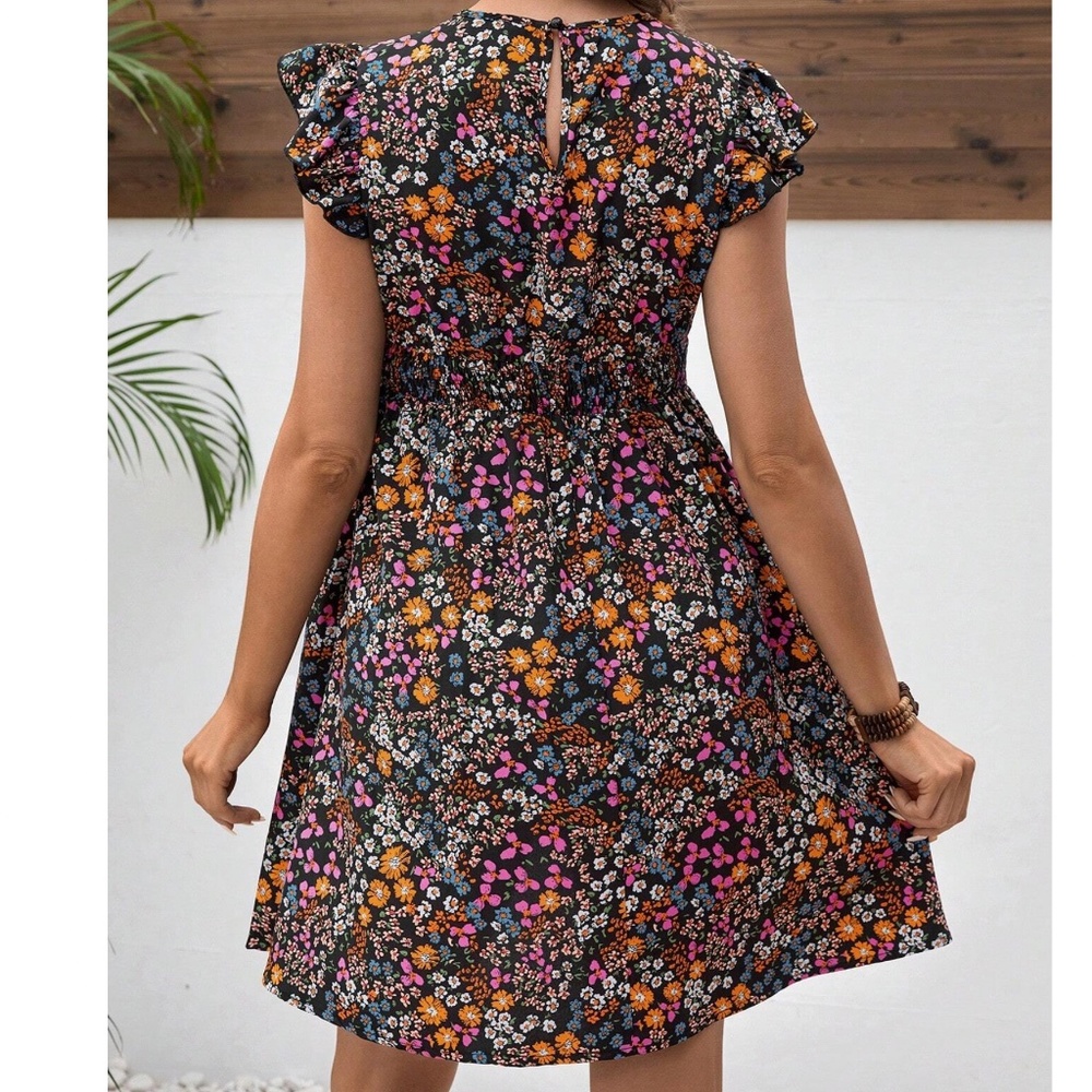 Maternity Floral Print Butterfly Sleeve Mini Dress - Picture 2 of 4